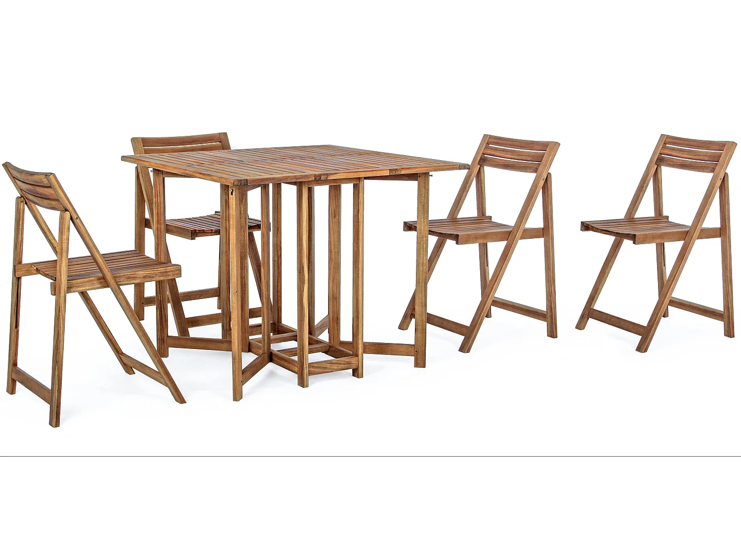 Ensemble de jardin NOEMI – Table pliante modulable + 4 chaises pliantes en acacia huilé