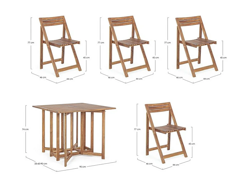Ensemble de jardin NOEMI – Table pliante modulable + 4 chaises pliantes en acacia huilé