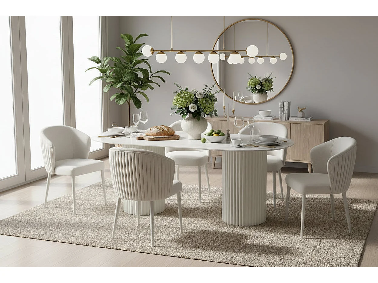 Table à manger céramique marbré moka 180x90 cm pieds beiges – KEYSHA