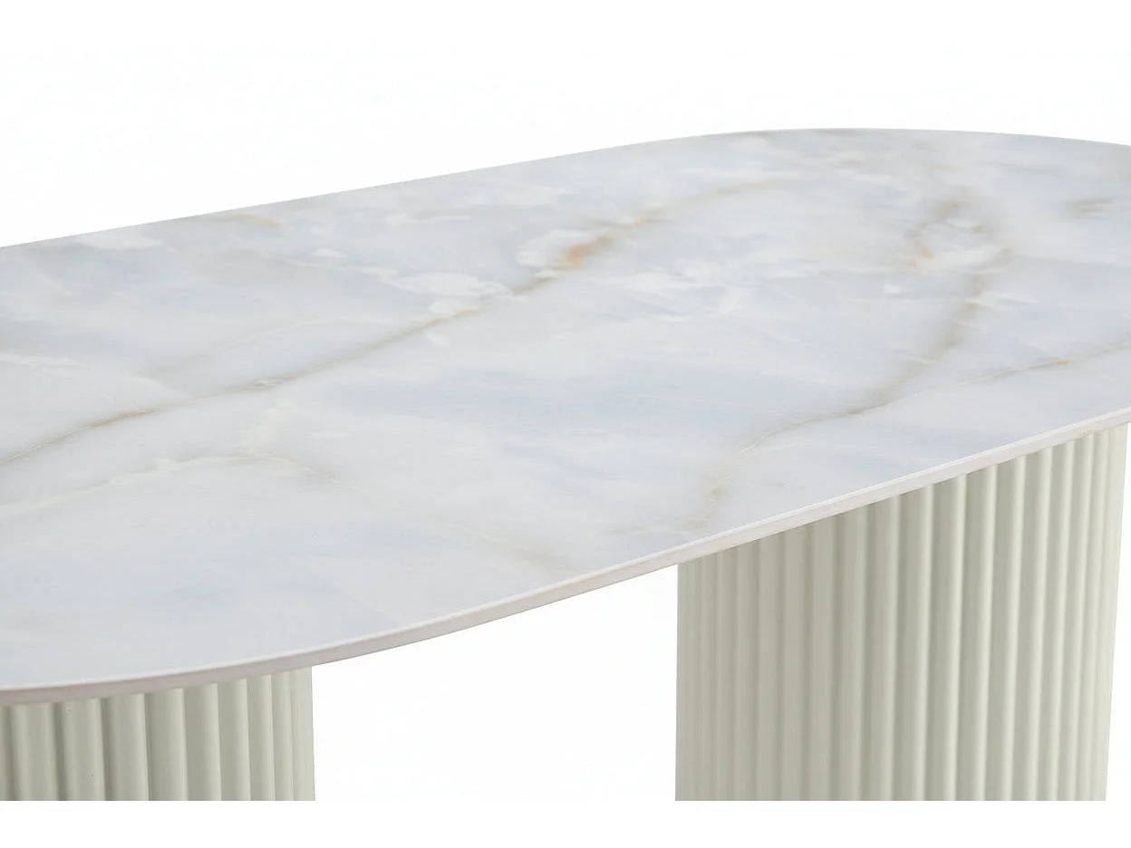 Table à manger céramique marbré moka 180x90 cm pieds beiges – KEYSHA