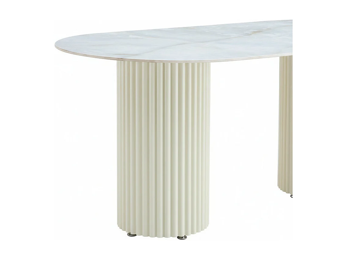 Table à manger céramique marbré moka 180x90 cm pieds beiges – KEYSHA