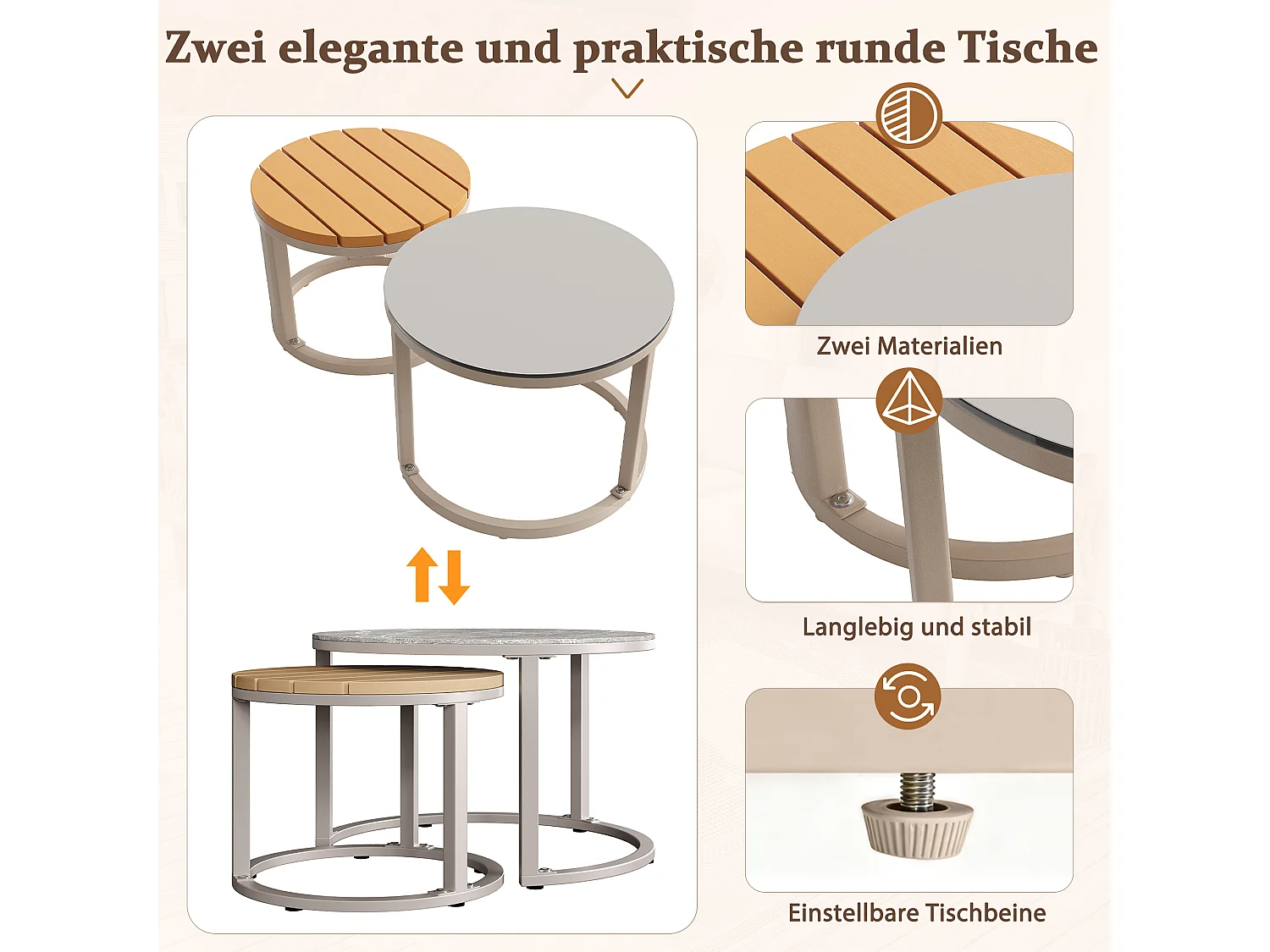 Ensemble de mobilier salon de jardin pour 5 à 6 personnes - avec tables + canapés + coussins d'assise + dossier - métal - beige