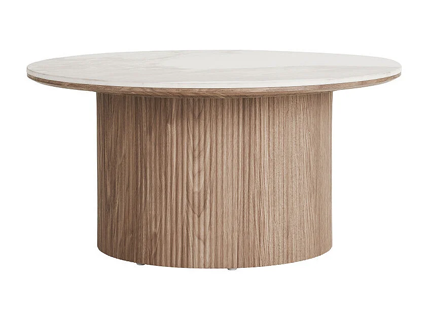 Athens - Table basse ronde effet marbre et bois ø80cm - Marbre blanc