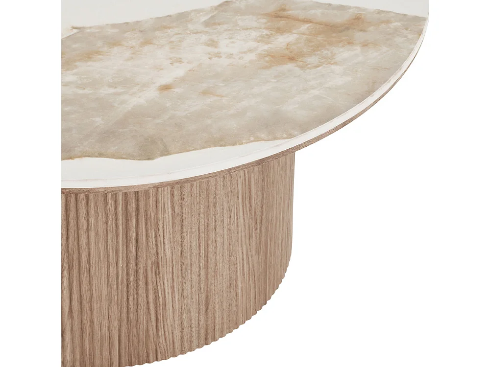 Athens - Table basse ronde effet marbre et bois ø80cm - Marbre blanc