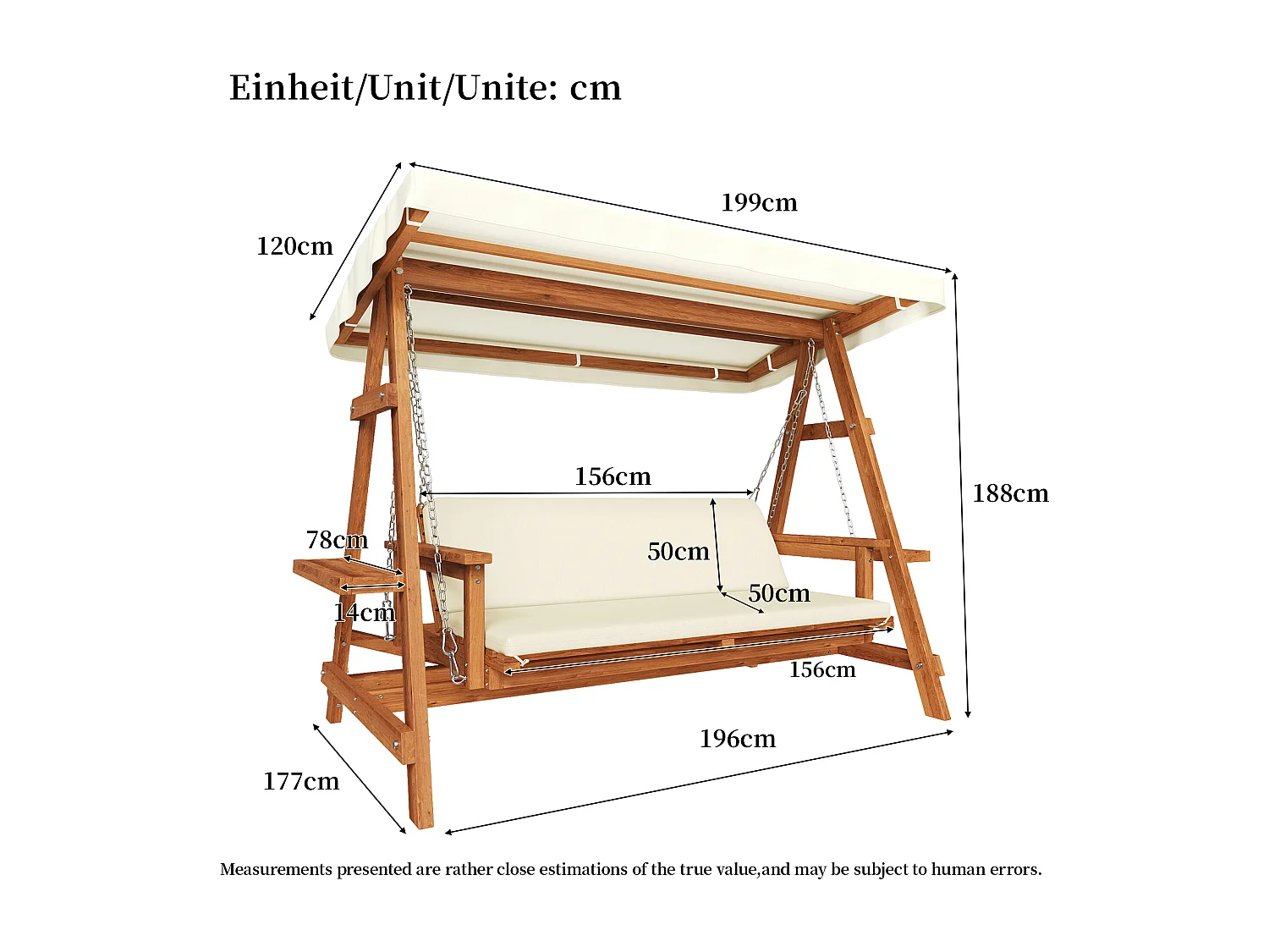 Balançoire mobilier de jardin robuste - avec coussins + toit - pour jardin et terrasse - bois - naturel