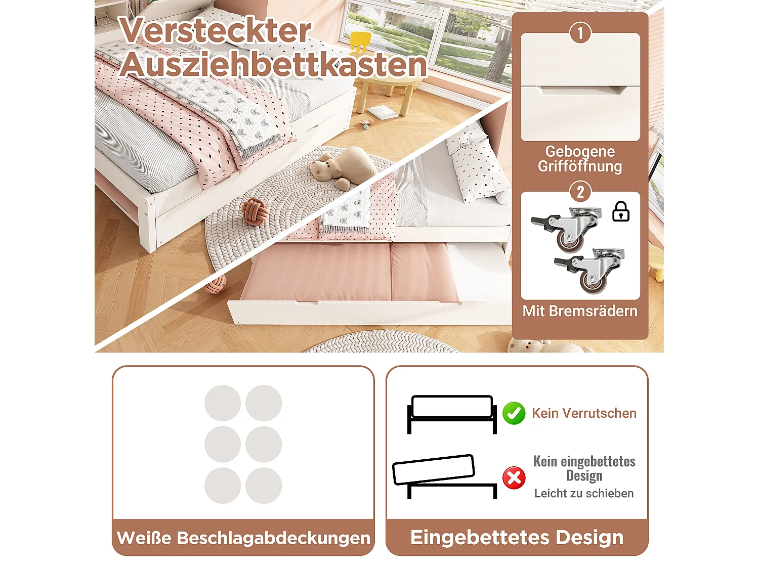 Canapé-lit 90 x 190 cm avec lit gigogne 90 x 190 cm - avec étagère + porte + panneau arrière de rangement + USB - bois - blanc