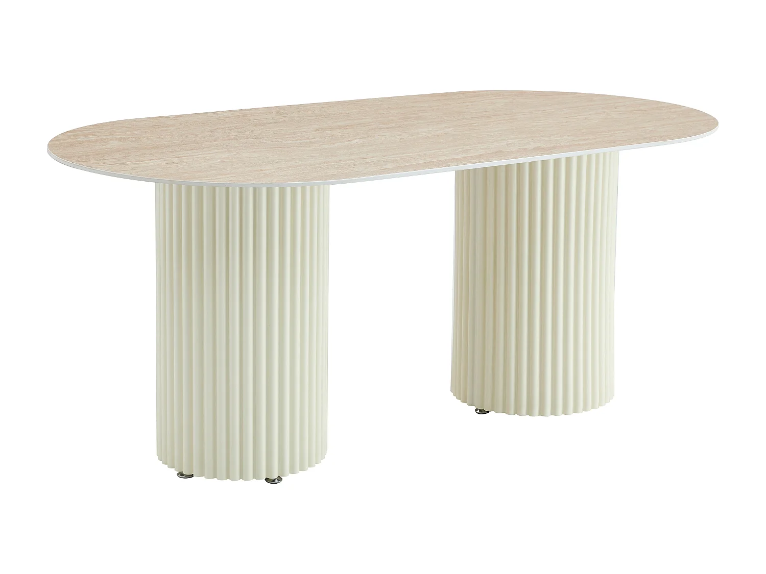 Table à manger céramique travertin 180x90 cm pieds beiges – KEYSHA