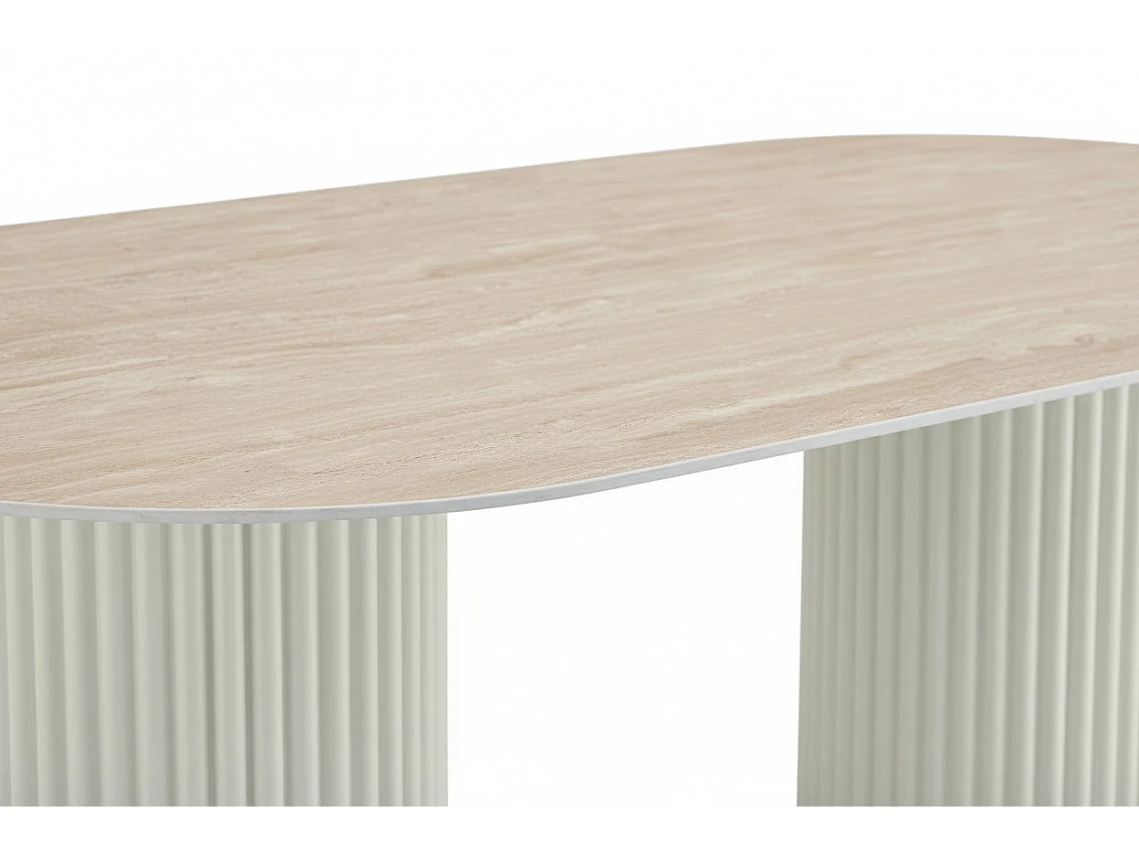 Table à manger céramique travertin 180x90 cm pieds beiges – KEYSHA
