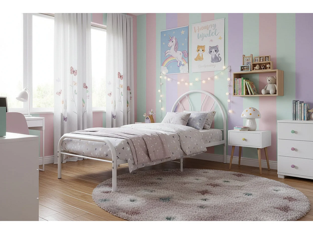 Lit enfant métal blanc 90x190 cm 1 place ECO