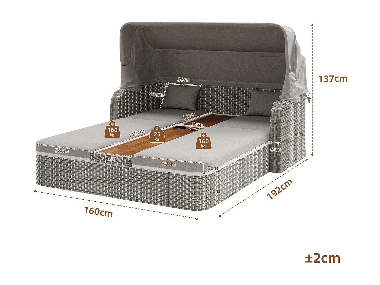Bain de soleil de jardin avec parasol - fauteuil relaxant - Îlot de jardin en rotin avec auvent - métal - gris