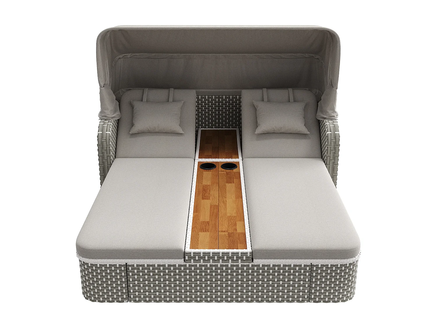 Bain de soleil de jardin avec parasol - fauteuil relaxant - Îlot de jardin en rotin avec auvent - métal - gris