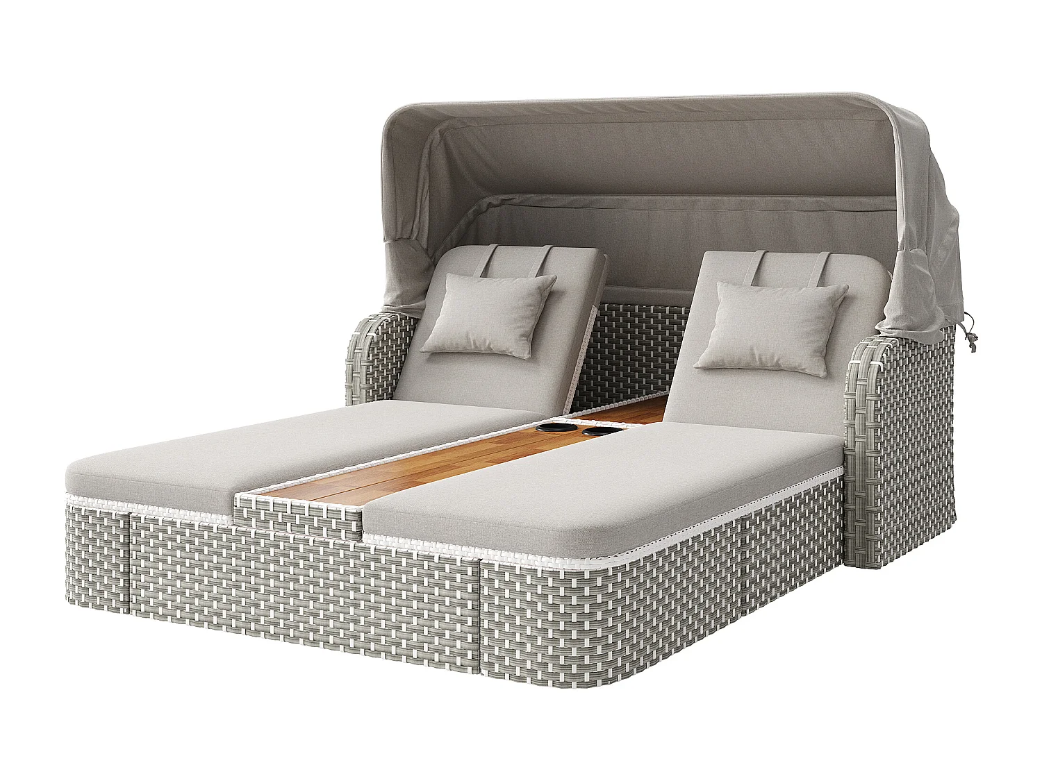 Bain de soleil de jardin avec parasol - fauteuil relaxant - Îlot de jardin en rotin avec auvent - métal - gris