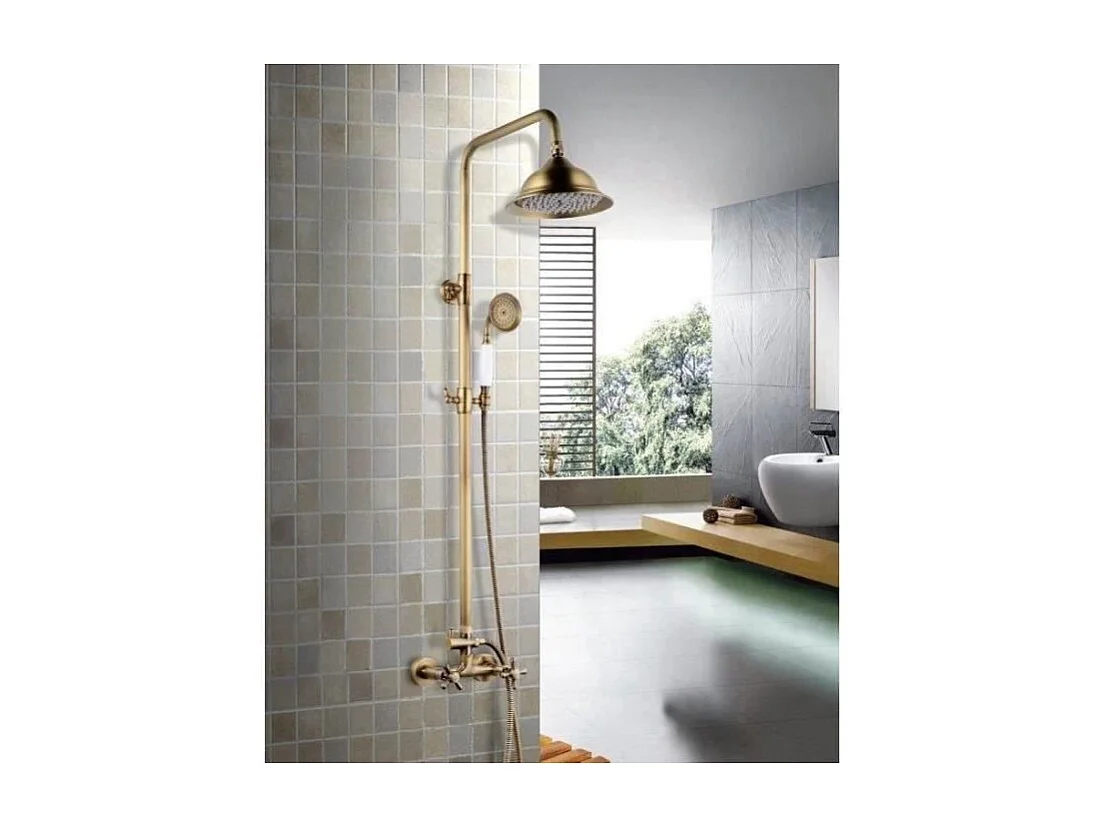 ROUSSEAU Colonne de douche avec robinet melangeur Retro - Vieux-bronze