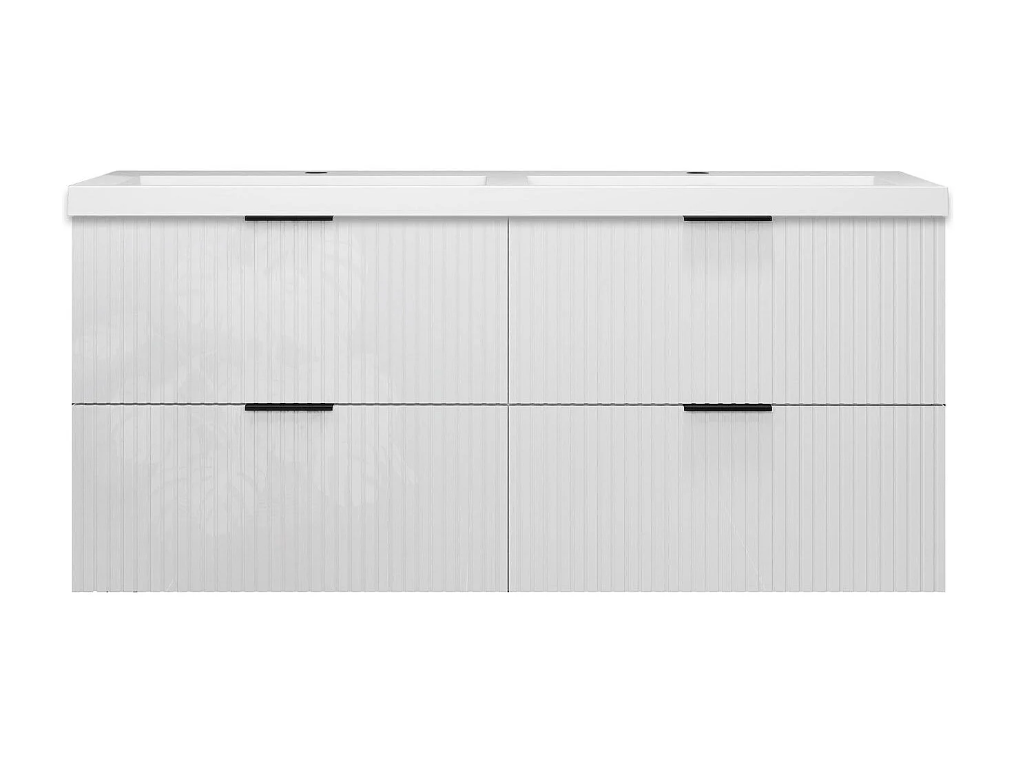 Meuble de salle de bain suspendu Strié Brillant 120cm avec simple lavabo + 4 tiroirs, Blanc