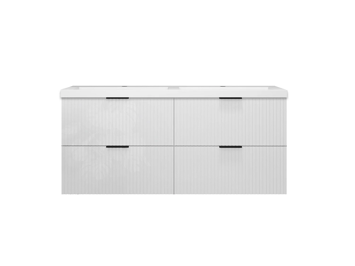Meuble de salle de bain suspendu Strié Brillant 120cm avec simple lavabo + 4 tiroirs, Blanc
