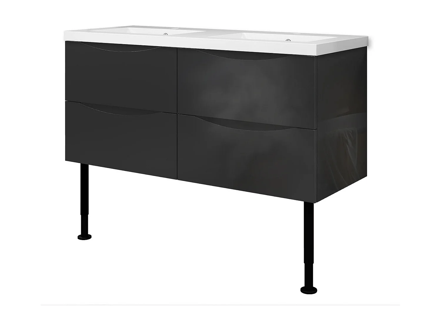 Meuble de salle de bain Brillant, Meuble de sol 120cm avec simple vasque + 4 tiroirs, Anthracite