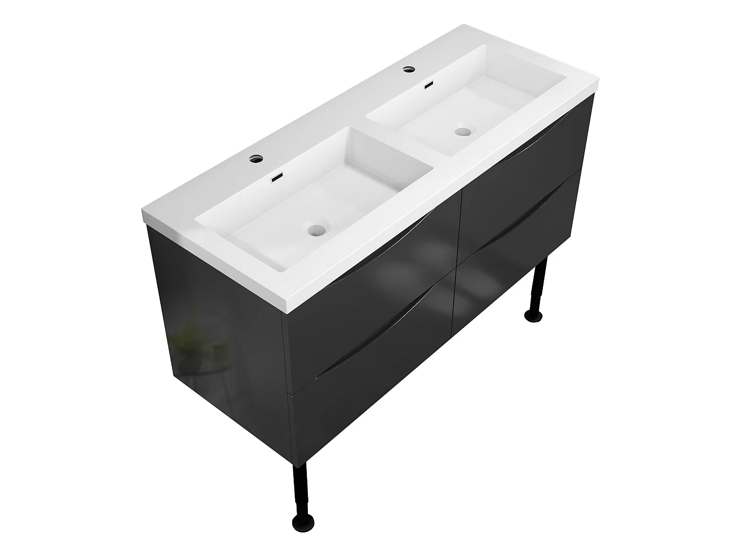 Meuble de salle de bain Brillant, Meuble de sol 120cm avec simple vasque + 4 tiroirs, Anthracite