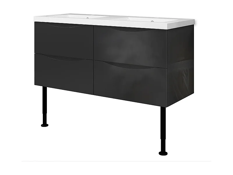 Meuble de salle de bain Brillant, Meuble de sol 120cm avec simple vasque + 4 tiroirs, Anthracite