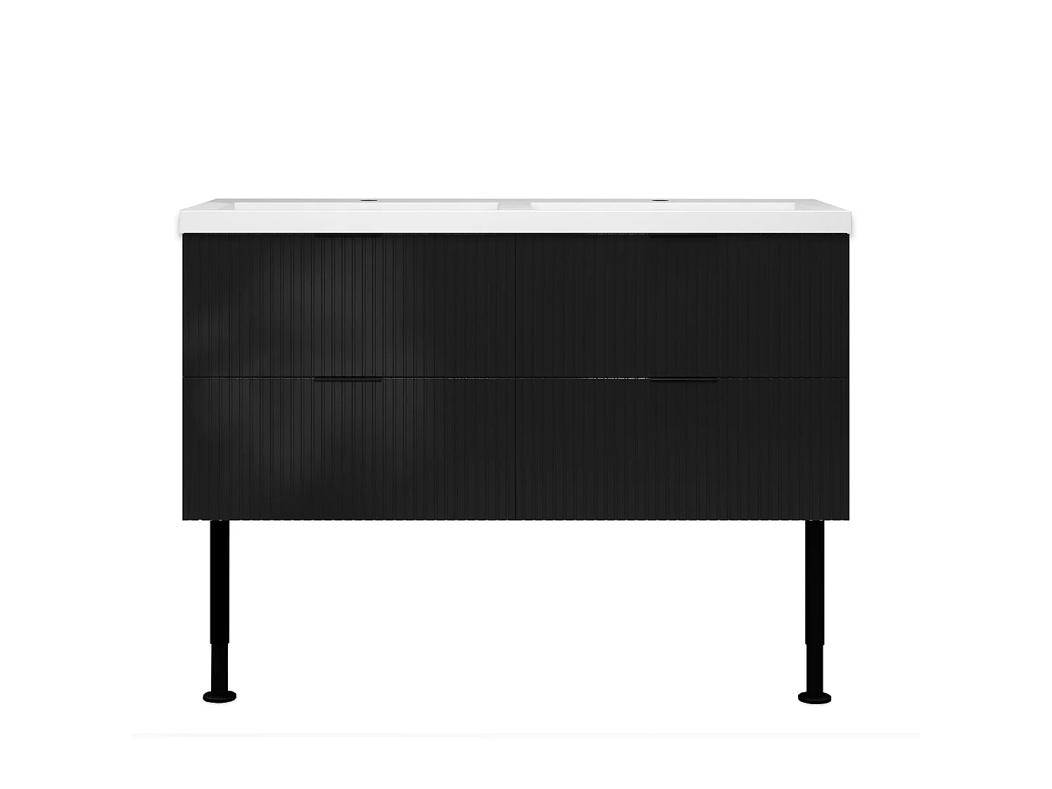 Meuble de salle de bain Strié Brillant, Meuble de sol 120cm avec simple lavabo + 4 tiroirs, Noir