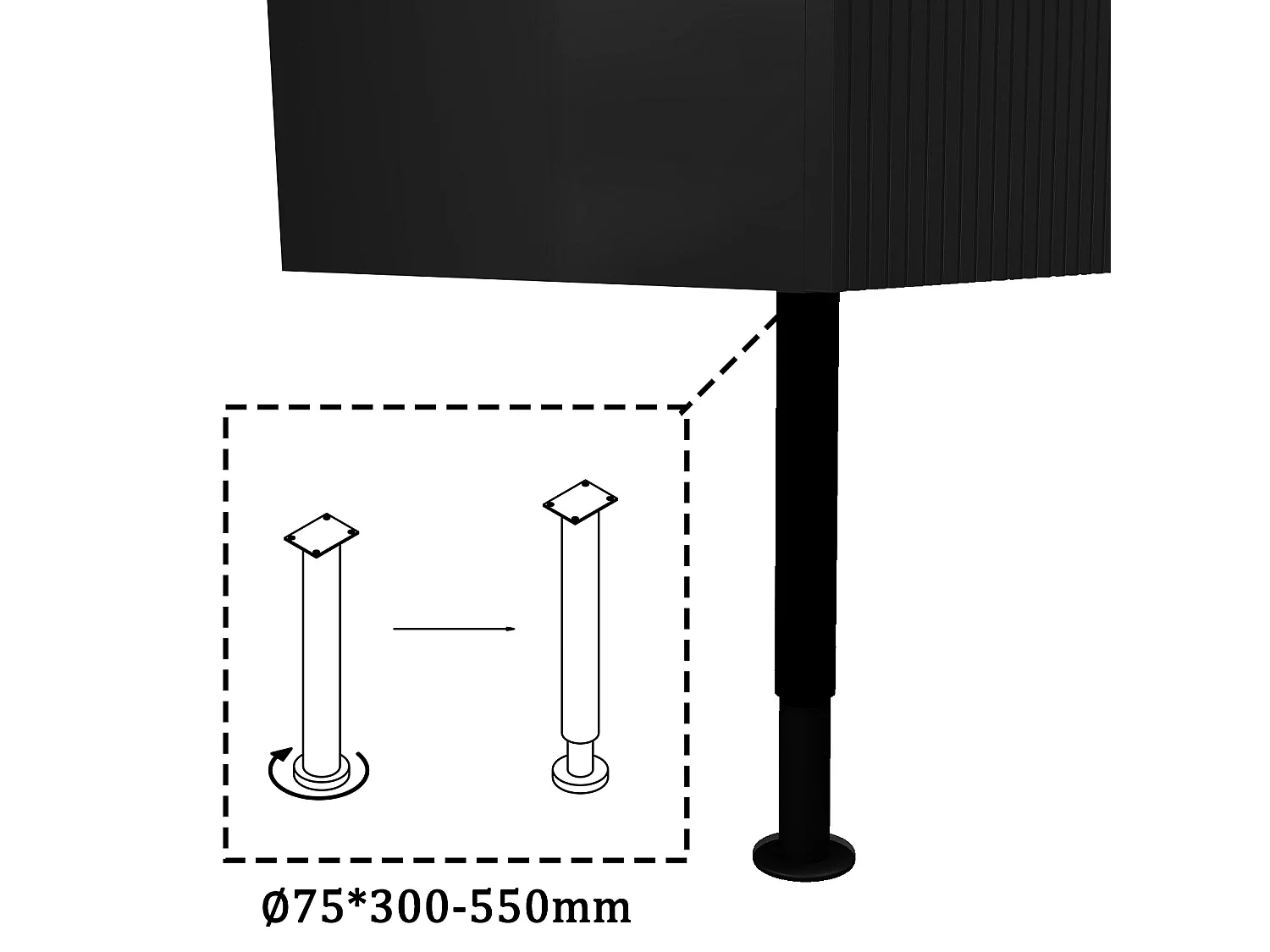 Meuble de salle de bain Strié Brillant, Meuble de sol 120cm avec simple lavabo + 4 tiroirs, Noir