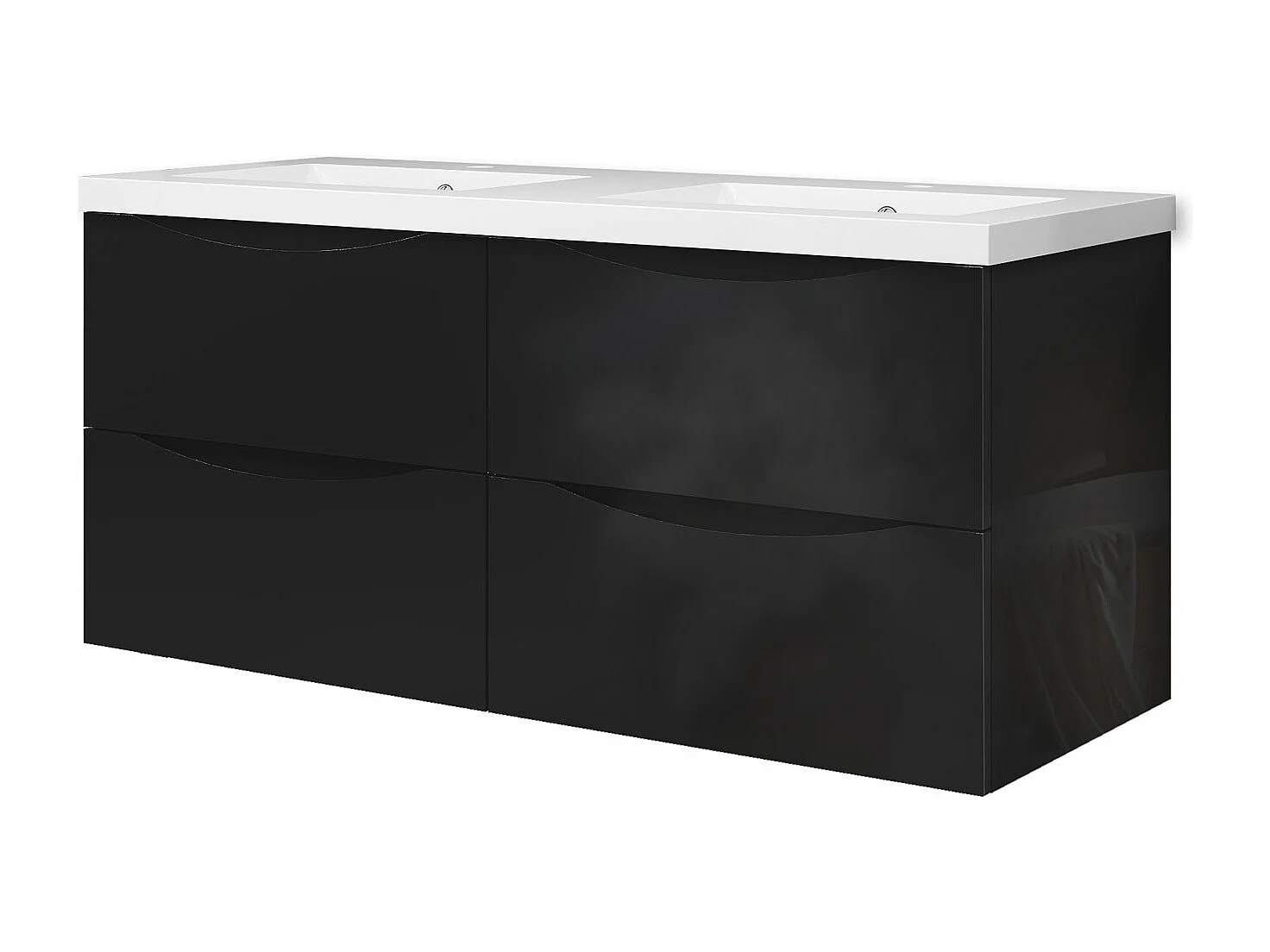 Meuble de salle de bain suspendu Brillant 120cm avec simple vasque + 4 tiroirs, Noir