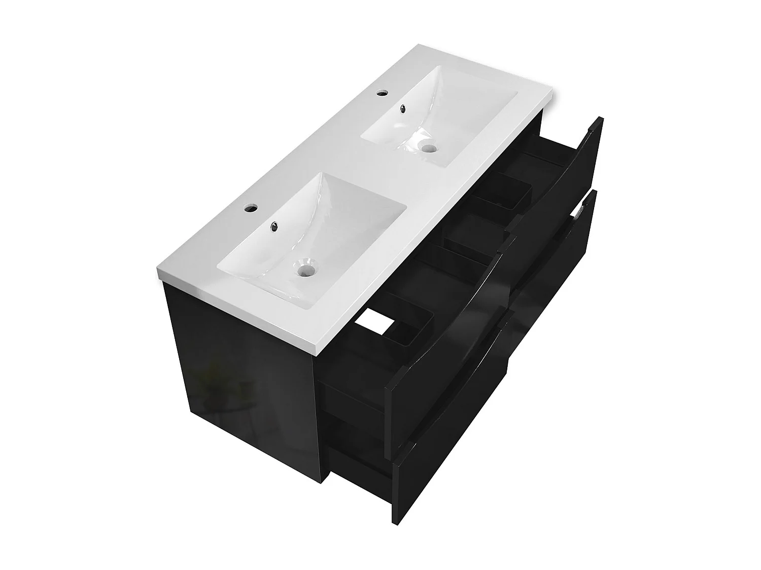 Meuble de salle de bain suspendu Brillant 120cm avec simple vasque + 4 tiroirs, Noir