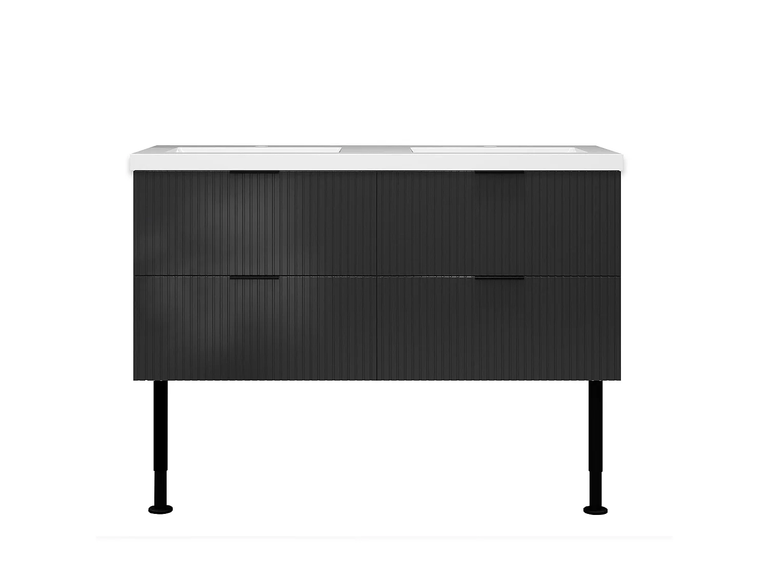 Meuble de salle de bain Strié Brillant, Meuble de sol 120cm avec simple vasque + 4 tiroirs, Anthracite