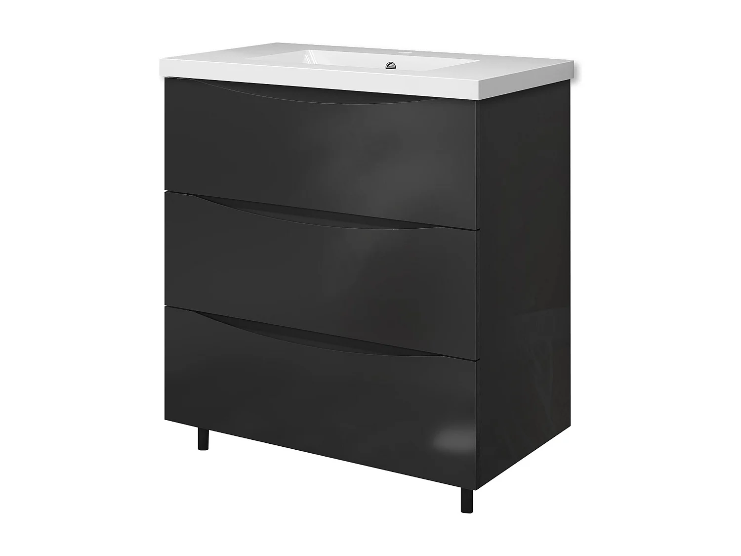 Meuble de salle de bain Brillant, Meuble de sol 80cm avec simple vasque + 3 tiroirs, Anthracite