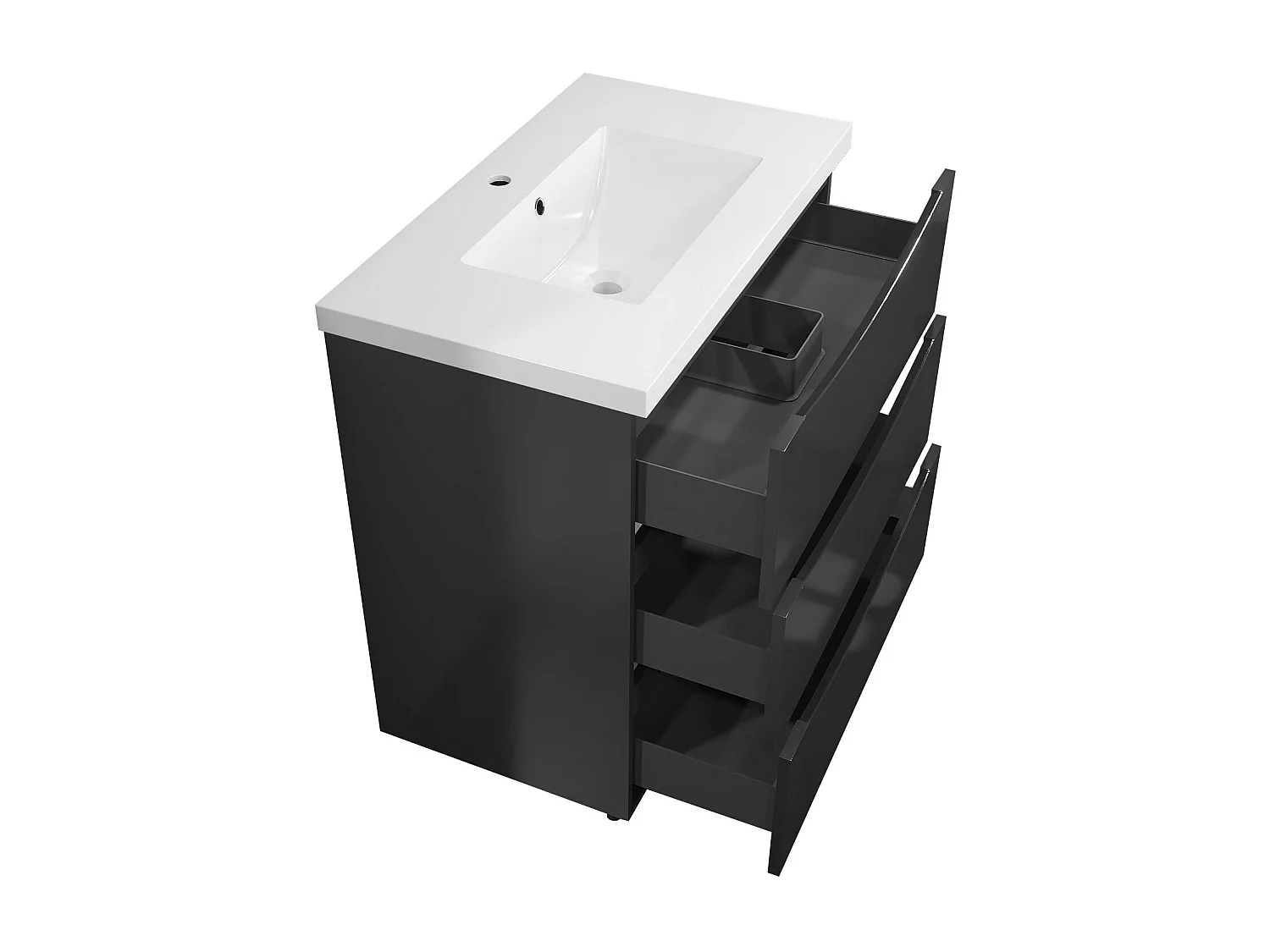 Meuble de salle de bain Brillant, Meuble de sol 80cm avec simple vasque + 3 tiroirs, Anthracite