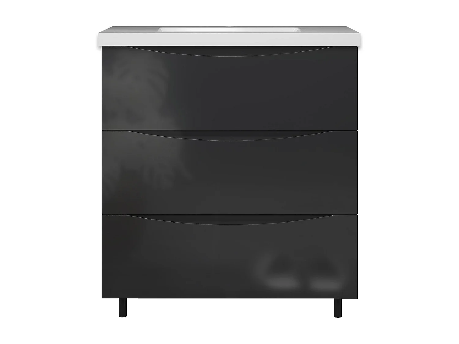 Meuble de salle de bain Brillant, Meuble de sol 80cm avec simple vasque + 3 tiroirs, Anthracite