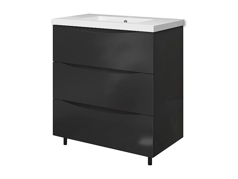 Meuble de salle de bain Brillant, Meuble de sol 80cm avec simple vasque + 3 tiroirs, Anthracite