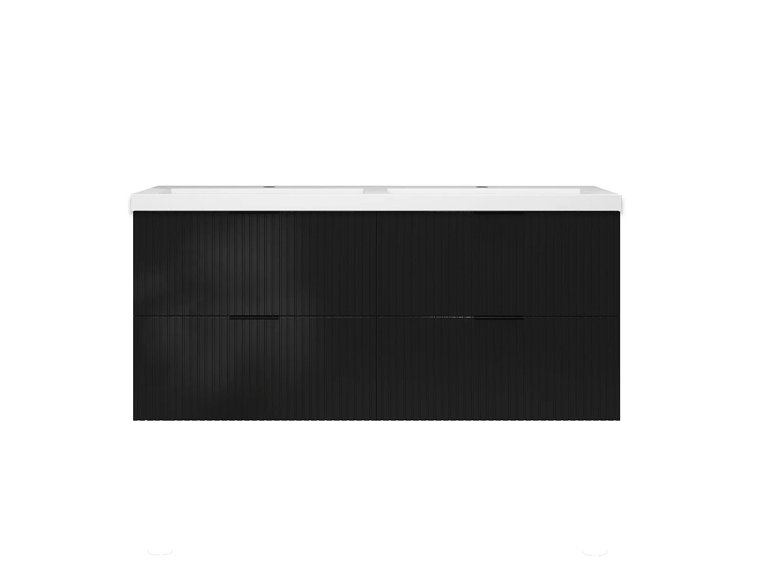 Meuble de salle de bain suspendu Strié Brillant 120cm avec simple lavabo + 4 tiroirs, Noir