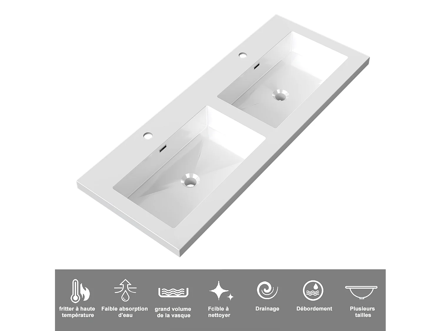 Meuble de salle de bain suspendu Strié Brillant 120cm avec simple lavabo + 4 tiroirs, Noir