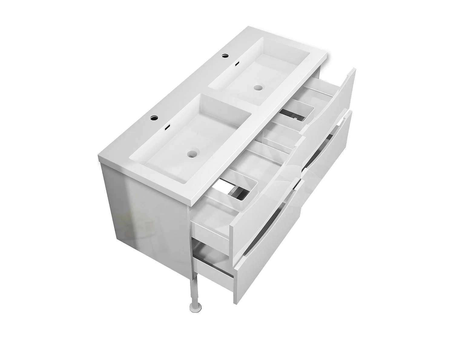 Meuble de salle de bain Brillant, Meuble de sol 120cm avec simple lavabo + 4 tiroirs, Blanc