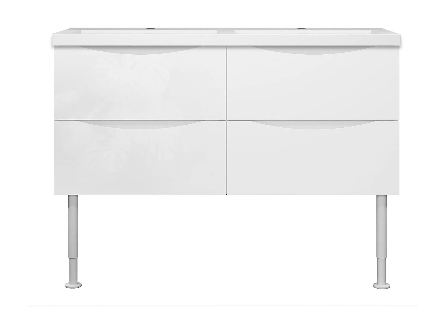 Meuble de salle de bain Brillant, Meuble de sol 120cm avec simple lavabo + 4 tiroirs, Blanc