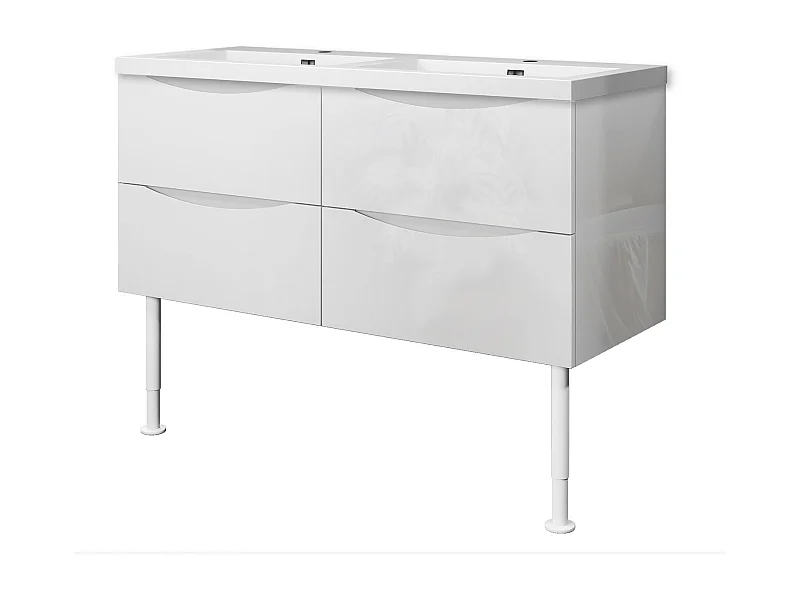 Meuble de salle de bain Brillant, Meuble de sol 120cm avec simple lavabo + 4 tiroirs, Blanc
