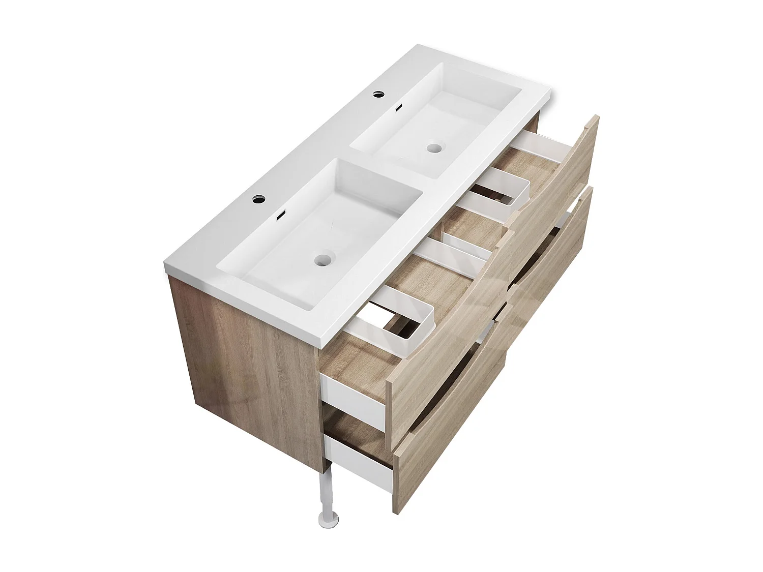 Meuble de salle de bain Brillant, Meuble de sol 120cm avec simple lavabo + 4 tiroirs, Chêne