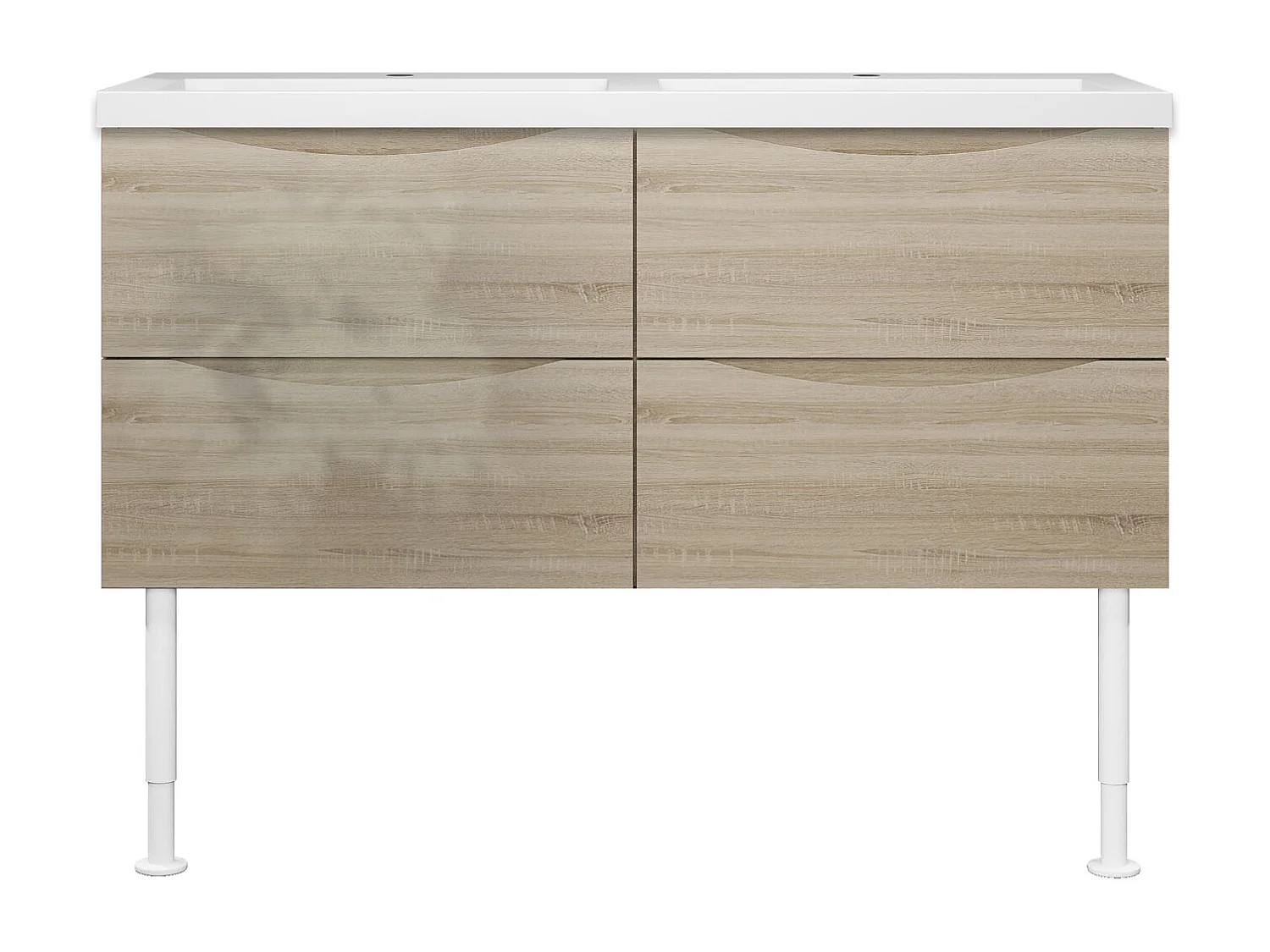 Meuble de salle de bain Brillant, Meuble de sol 120cm avec simple lavabo + 4 tiroirs, Chêne