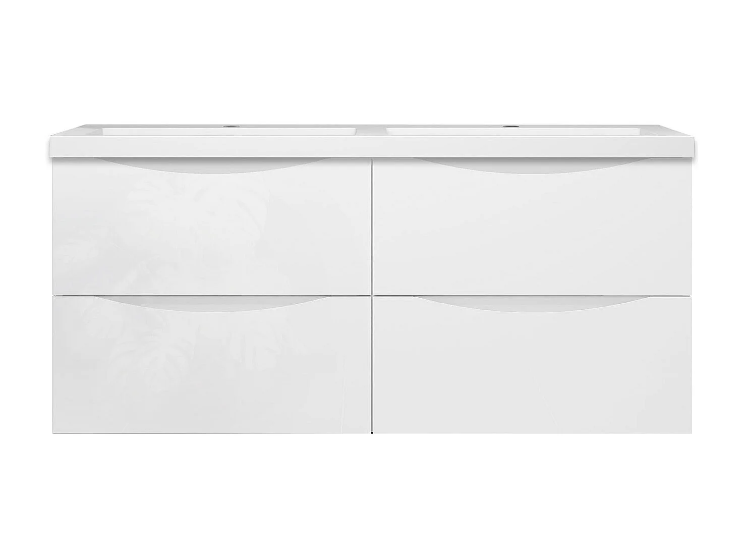 Meuble de salle de bain suspendu Brillant 120cm avec simple lavabo + 4 tiroirs, Blanc