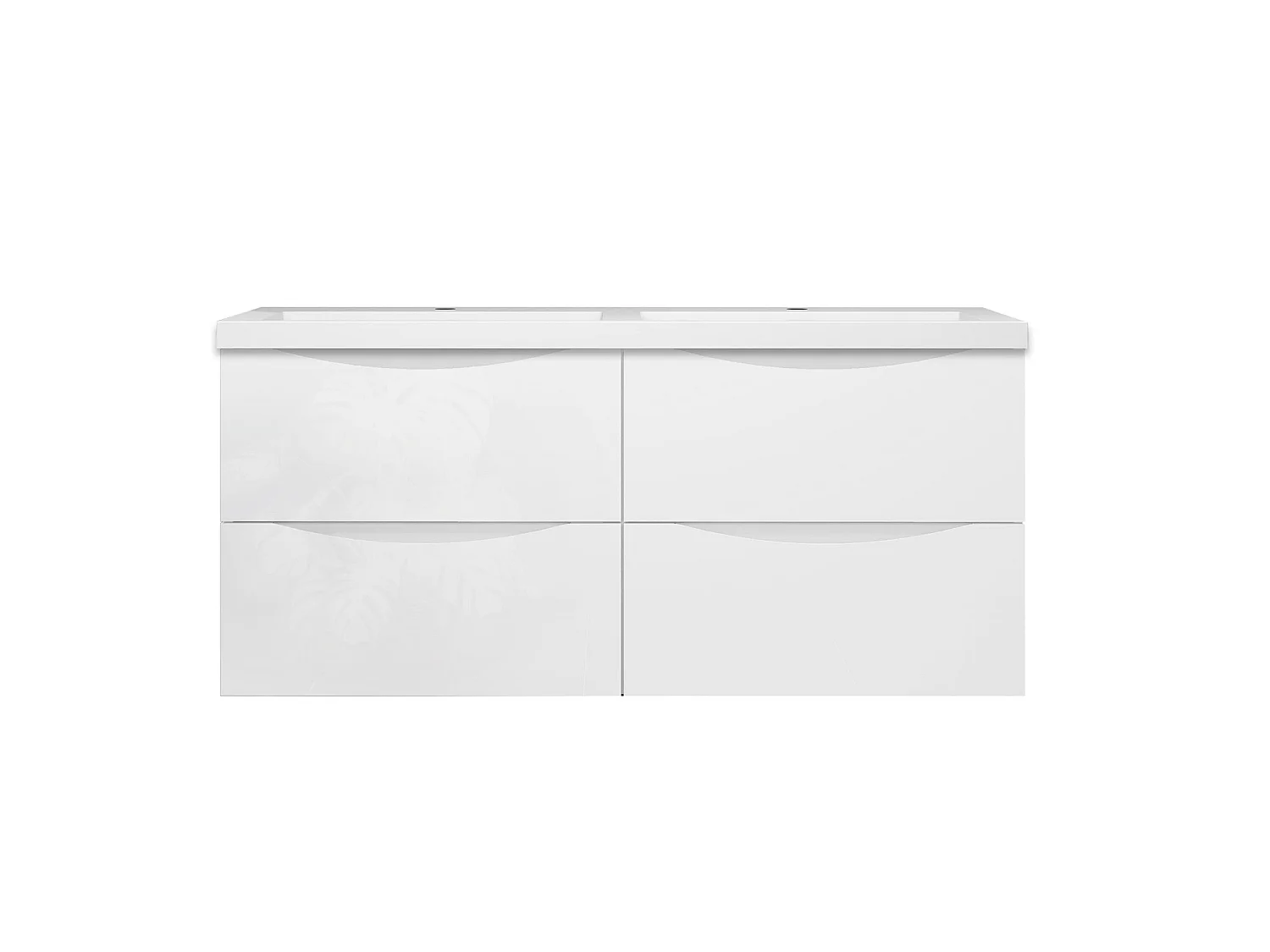 Meuble de salle de bain suspendu Brillant 120cm avec simple lavabo + 4 tiroirs, Blanc