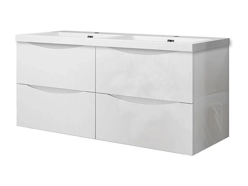 Meuble de salle de bain suspendu Brillant 120cm avec simple lavabo + 4 tiroirs, Blanc