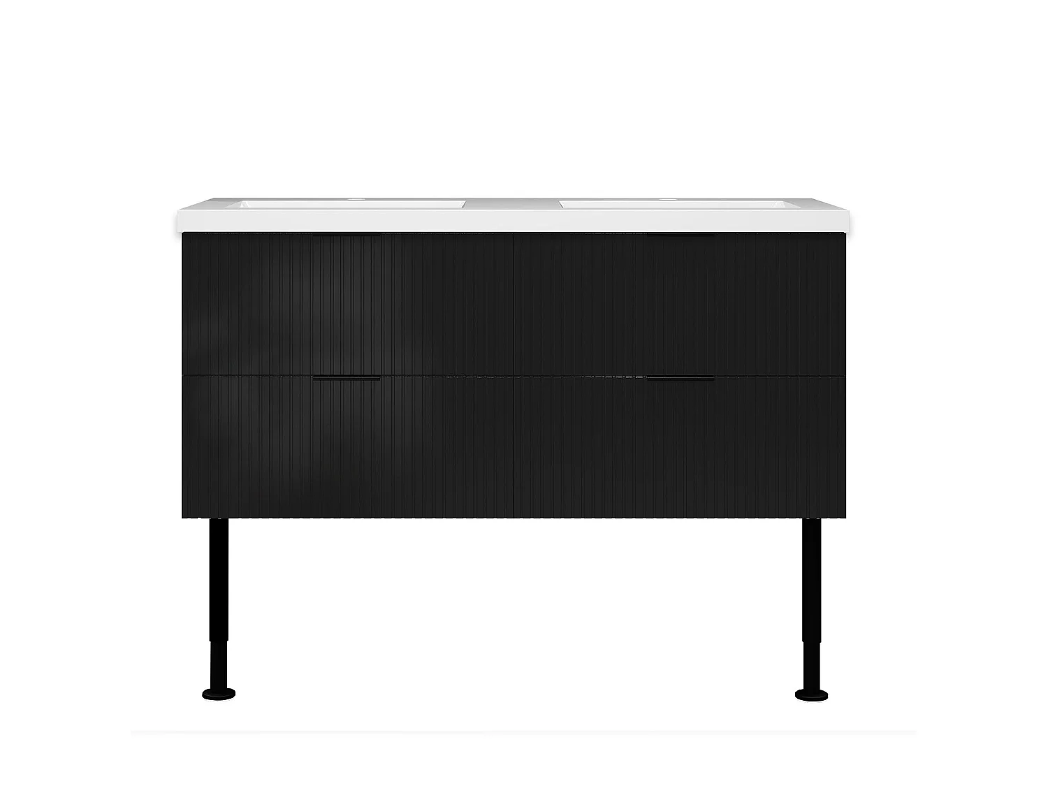 Meuble de salle de bain Strié Brillant, Meuble de sol 120cm avec simple vasque + 4 tiroirs, Noir