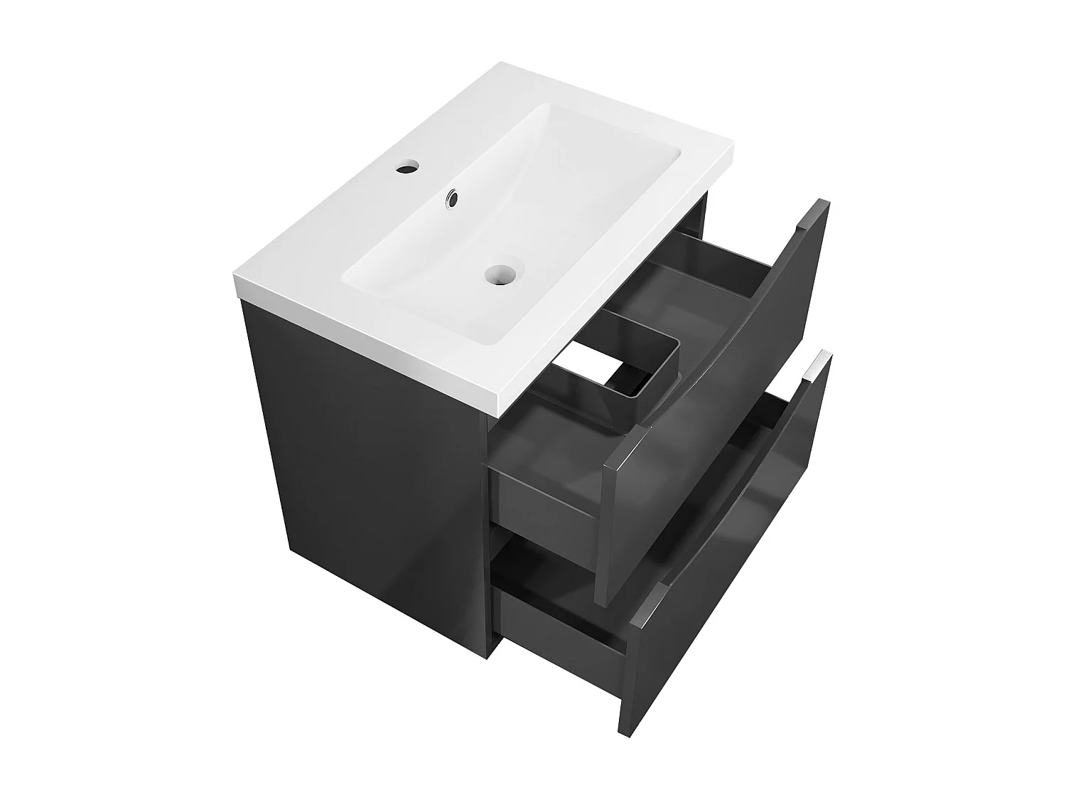 Meuble de salle de bain suspendu Brillant 60cm avec simple vasque + 2 tiroirs, Anthracite