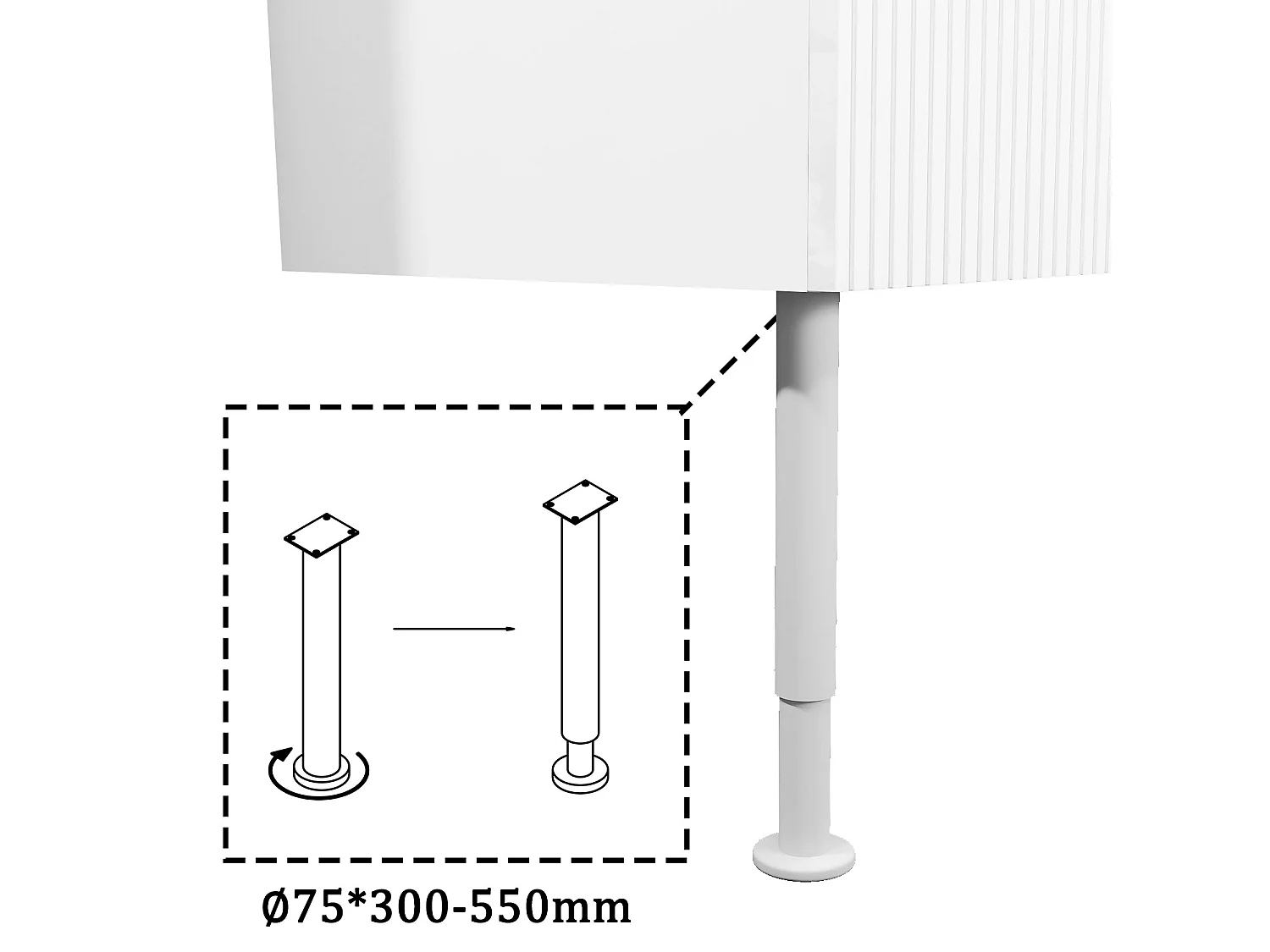 Meuble de salle de bain Strié Brillant, Meuble de sol 120cm avec simple vasque + 4 tiroirs, Blanc