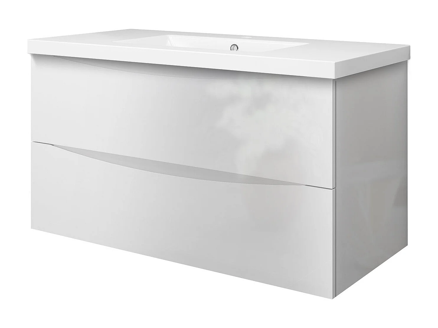 Meuble de salle de bain suspendu Brillant 100cm avec simple vasque + 2 tiroirs, Blanc