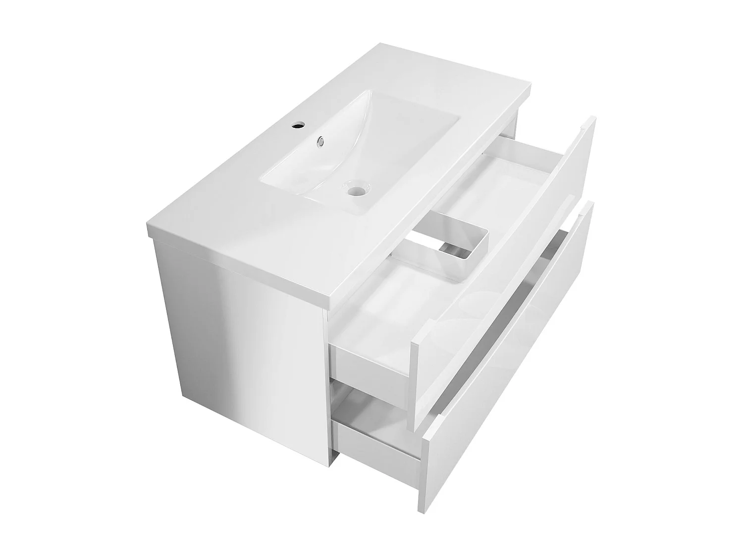 Meuble de salle de bain suspendu Brillant 100cm avec simple vasque + 2 tiroirs, Blanc