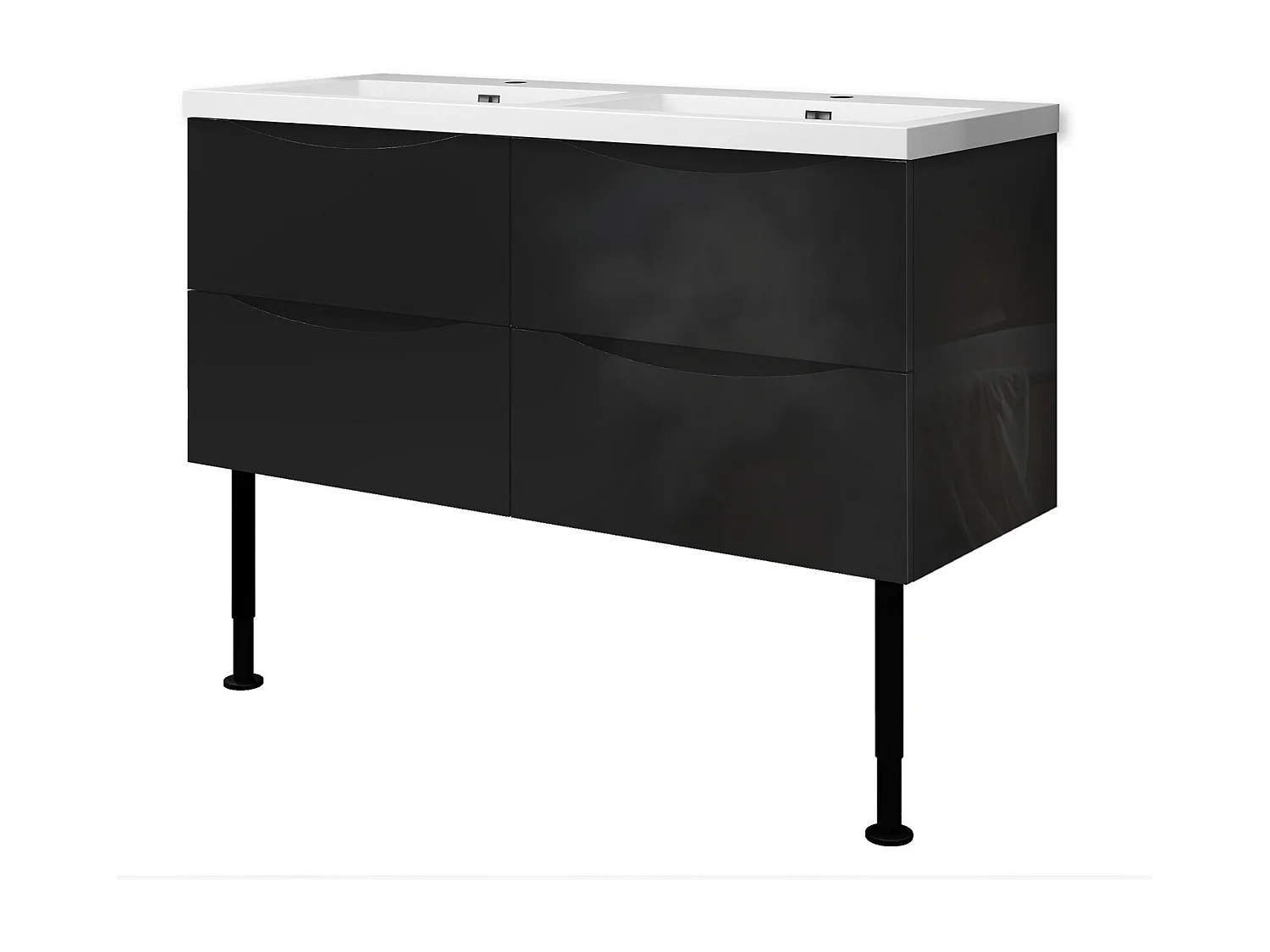 Meuble de salle de bain Brillant, Meuble de sol 120cm avec simple lavabo + 4 tiroirs, Noir
