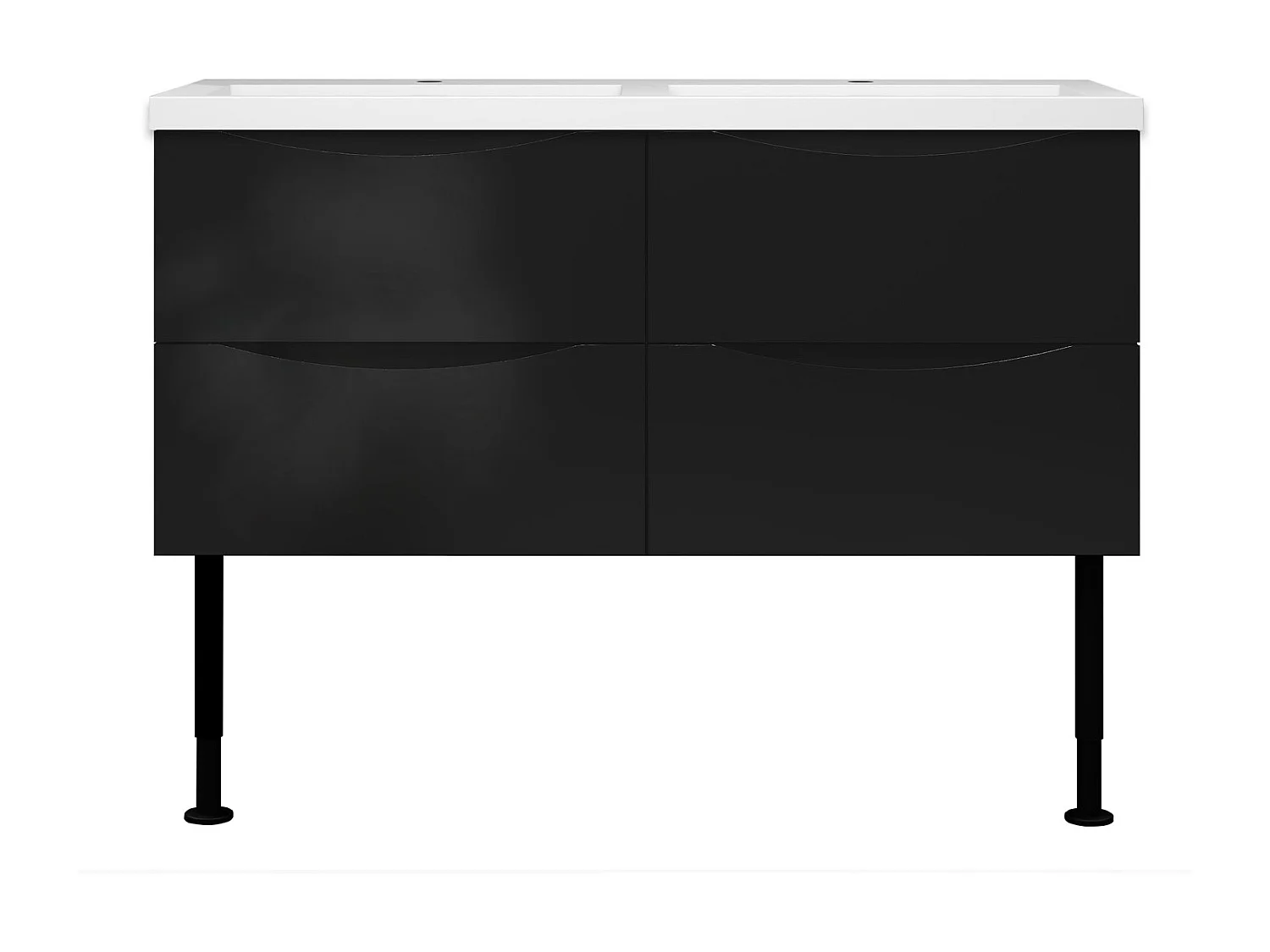 Meuble de salle de bain Brillant, Meuble de sol 120cm avec simple lavabo + 4 tiroirs, Noir