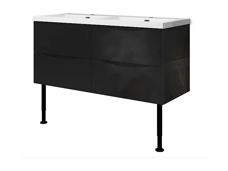 Meuble de salle de bain Brillant, Meuble de sol 120cm avec simple lavabo + 4 tiroirs, Noir