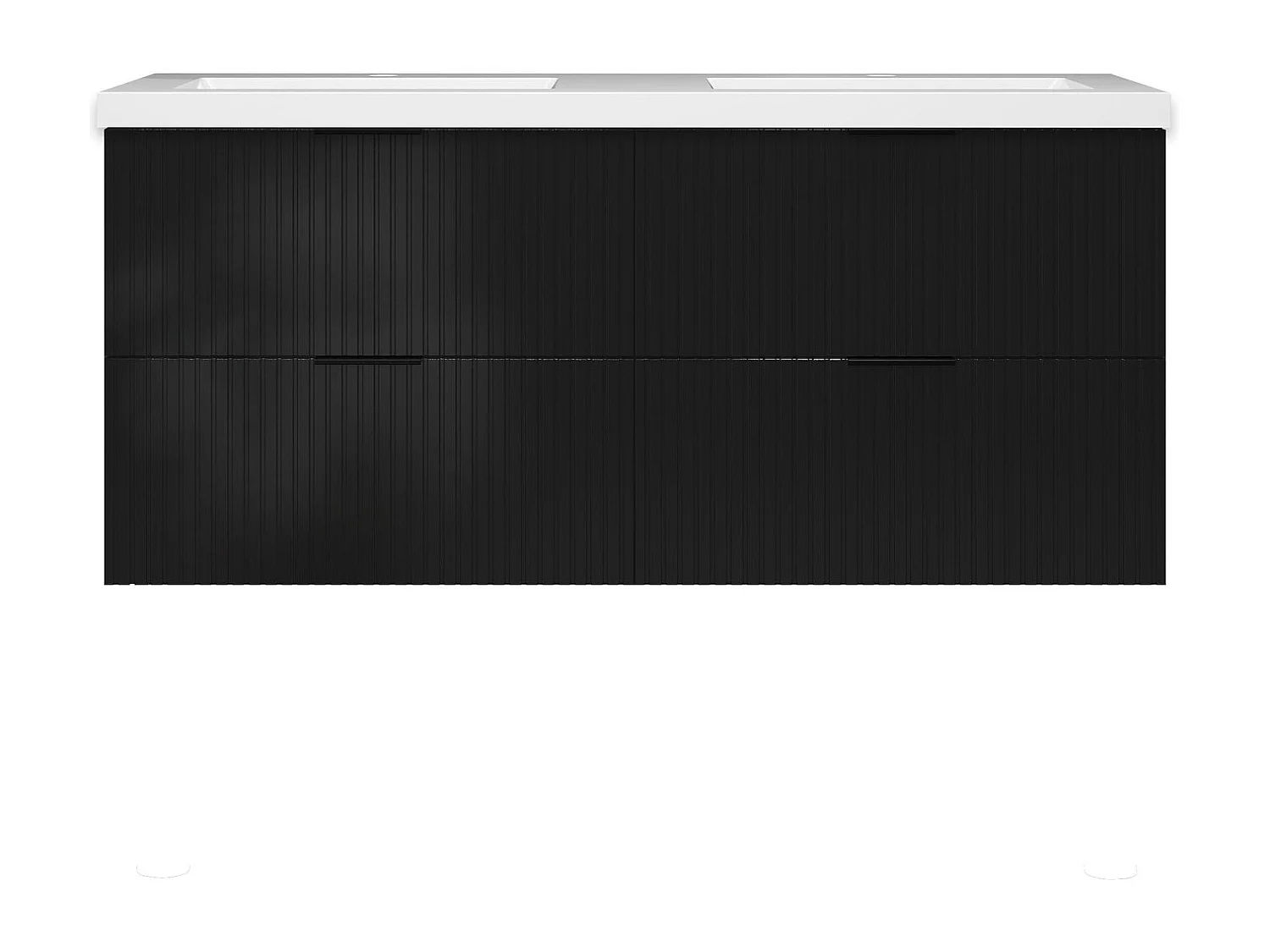 Meuble de salle de bain suspendu Strié Brillant 120cm avec simple vasque + 4 tiroirs, Noir